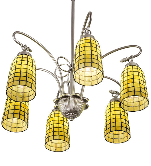 Meyda Lighting Terra Verde 26" 6-Light Nickel Chandelier With Green Shade Glass