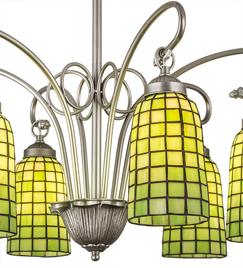 Meyda Lighting Terra Verde 26" 6-Light Nickel Chandelier With Green Shade Glass