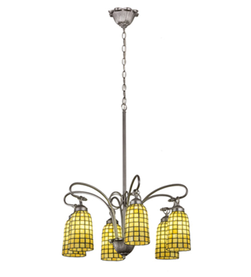 Meyda Lighting Terra Verde 26" 6-Light Nickel Chandelier With Green Shade Glass