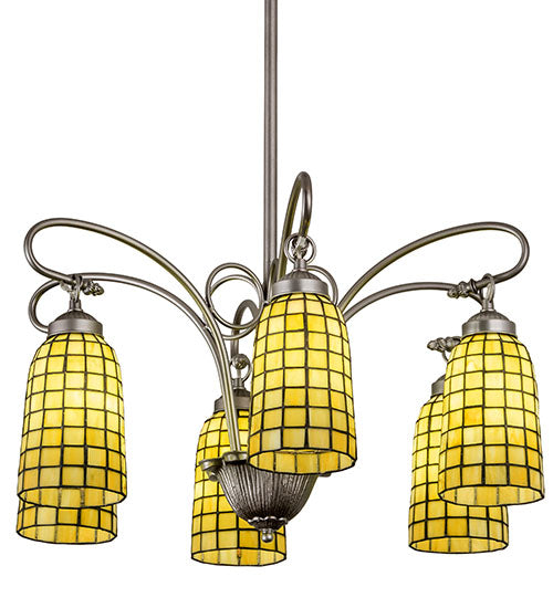 Meyda Lighting Terra Verde 26" 6-Light Nickel Chandelier With Green Shade Glass