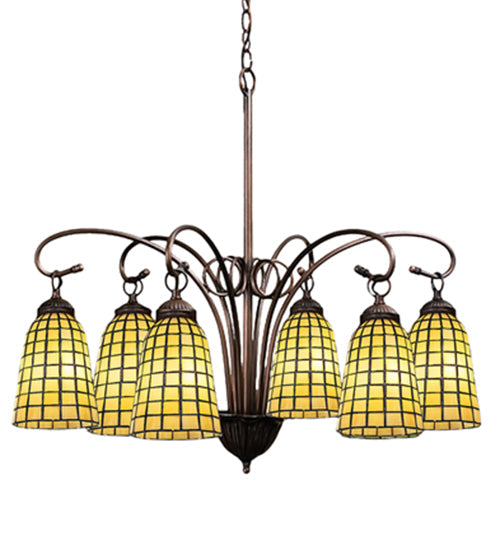 Meyda Lighting Terra Verde 28" 6-Light Mahogany Bronze Chandelier With Honeydew Green Shade Glass