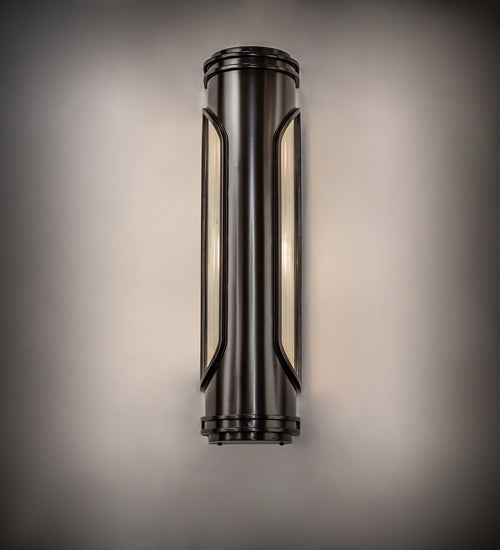 Meyda Lighting Terrance 6" 3-Light Rail Bronze Exterior Wall Sconce With Frosted Reeded Shade Glass