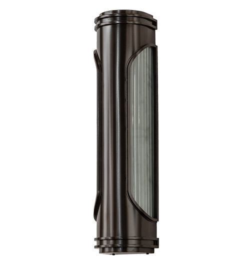 Meyda Lighting Terrance 6" 3-Light Rail Bronze Exterior Wall Sconce With Frosted Reeded Shade Glass