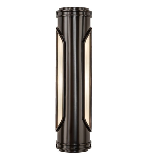 Meyda Lighting Terrance 6" 3-Light Rail Bronze Exterior Wall Sconce With Frosted Reeded Shade Glass