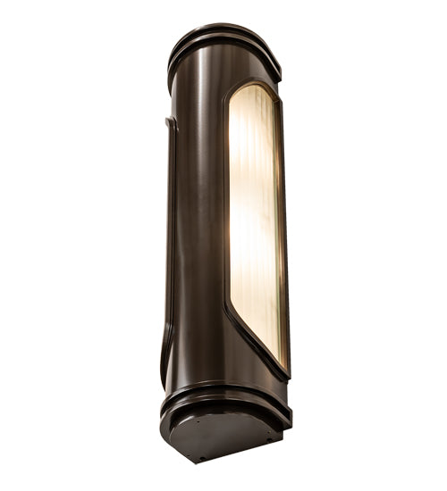 Meyda Lighting Terrance 6" 3-Light Rail Bronze Exterior Wall Sconce With Frosted Reeded Shade Glass