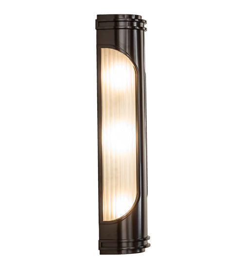 Meyda Lighting Terrance 6" 3-Light Rail Bronze Exterior Wall Sconce With Frosted Reeded Shade Glass