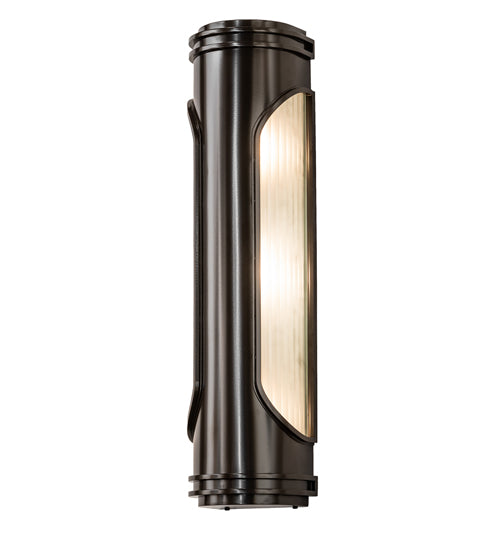 Meyda Lighting Terrance 6" 3-Light Rail Bronze Exterior Wall Sconce With Frosted Reeded Shade Glass