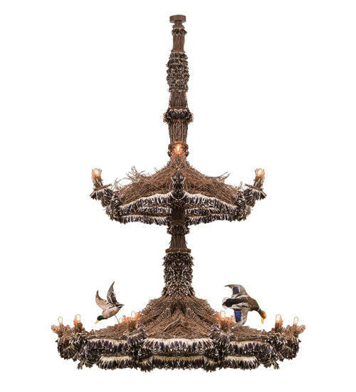 Meyda Lighting Terres Canard 110" 18-Light 2-Tier Brown Natural Wood Chandelier