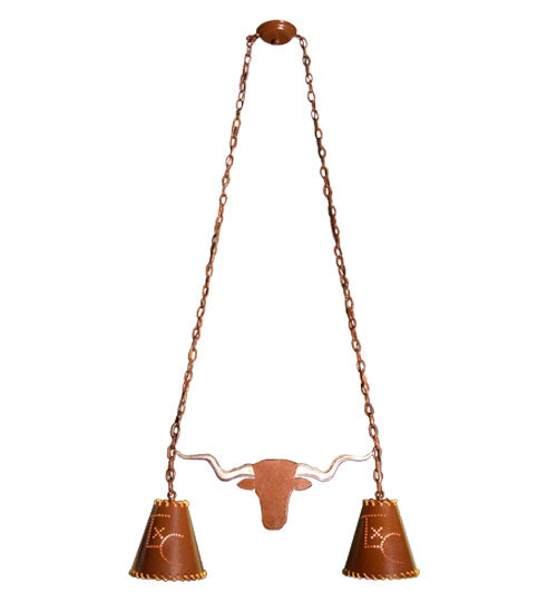 Meyda Lighting Texas Longhorn 32" 2-Light Rust Island Pendant Light With Rust Shade Glass