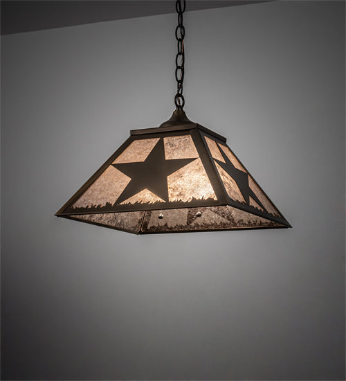 Meyda Lighting Texas Star 22" 2-Light Antique Copper Pendant Light With Silver Mica Shade Glass
