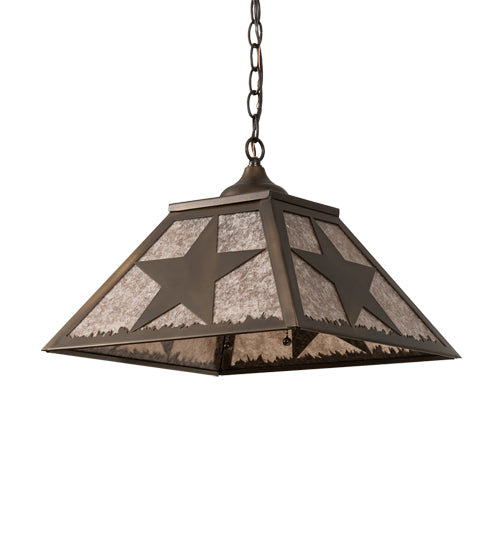 Meyda Lighting Texas Star 22" 2-Light Antique Copper Pendant Light With Silver Mica Shade Glass