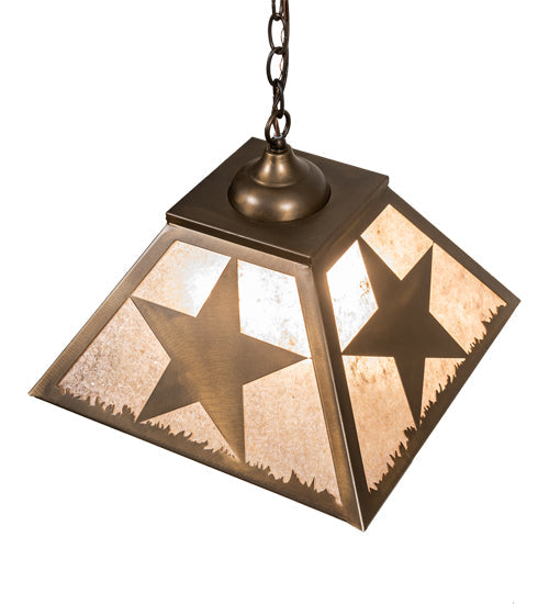 Meyda Lighting Texas Star 22" 2-Light Antique Copper Pendant Light With Silver Mica Shade Glass