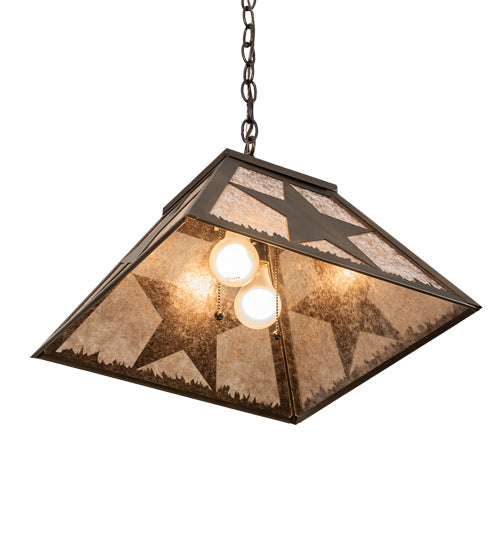 Meyda Lighting Texas Star 22" 2-Light Antique Copper Pendant Light With Silver Mica Shade Glass