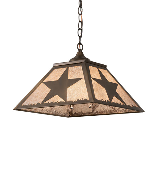 Meyda Lighting Texas Star 22" 2-Light Antique Copper Pendant Light With Silver Mica Shade Glass