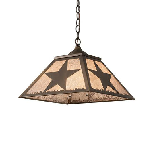 Meyda Lighting Texas Star 22" 2-Light Antique Copper Pendant Light With Silver Mica Shade Glass