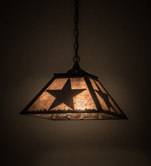 Meyda Lighting Texas Star 23" 2-Light Timeless Bronze Pendant Light With Silver Mica Shade Glass