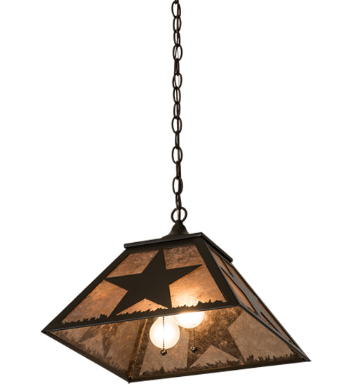 Meyda Lighting Texas Star 23" 2-Light Timeless Bronze Pendant Light With Silver Mica Shade Glass