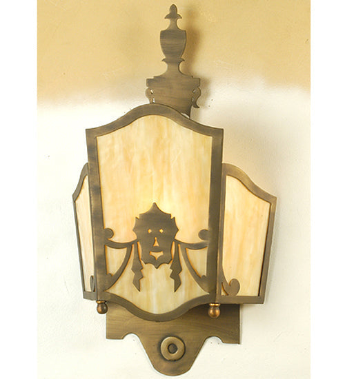 Meyda Lighting Theatre Mask 12" Antique Brass Wall Sconce With Beige Art Shade Glass