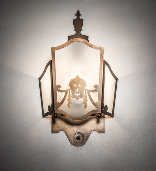 Meyda Lighting Theatre Mask 12" Antique Copper Wall Sconce With Frosted Clear Shade Glass