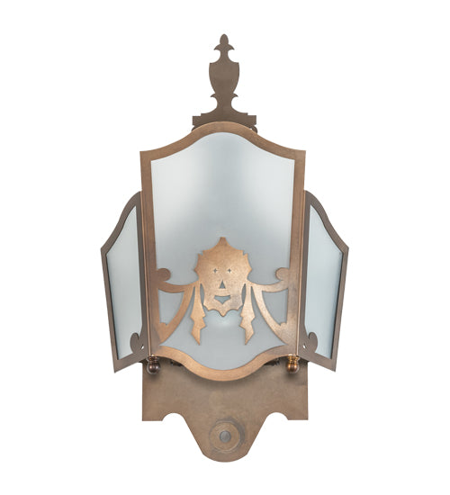 Meyda Lighting Theatre Mask 12" Antique Copper Wall Sconce With Frosted Clear Shade Glass