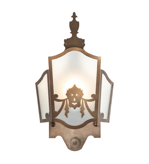 Meyda Lighting Theatre Mask 12" Antique Copper Wall Sconce With Frosted Clear Shade Glass