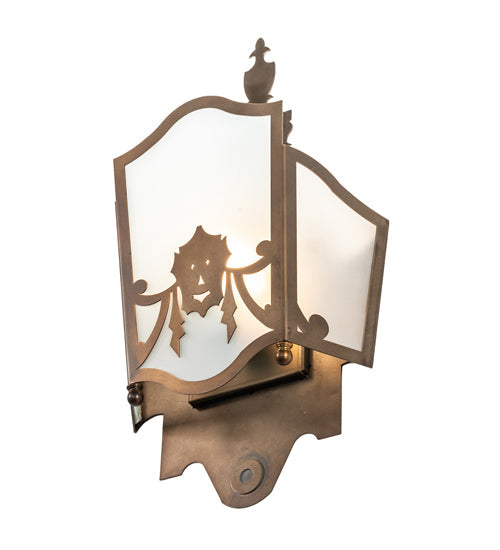 Meyda Lighting Theatre Mask 12" Antique Copper Wall Sconce With Frosted Clear Shade Glass