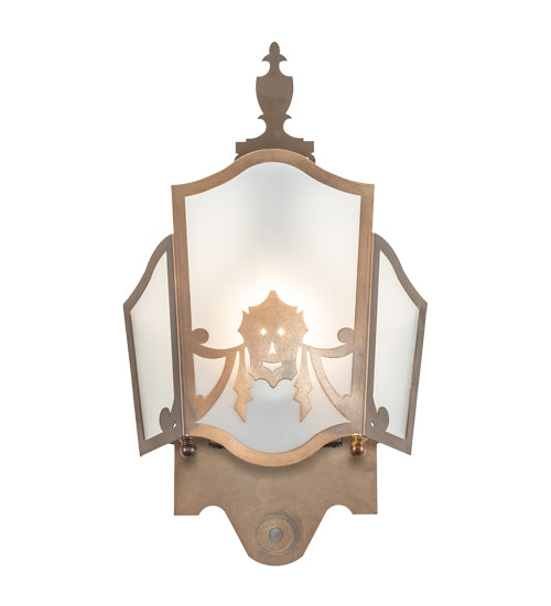 Meyda Lighting Theatre Mask 12" Antique Copper Wall Sconce With Frosted Clear Shade Glass