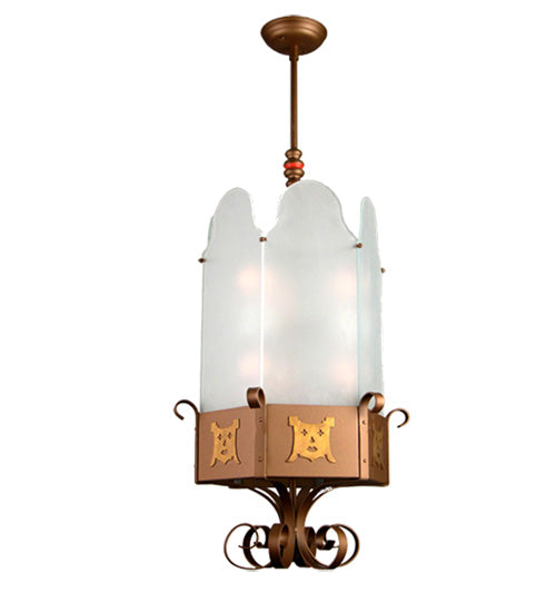 Meyda Lighting Theatre Mask 17" 6-Light Cinnamon Metallic Pendant Light With Frosted Clear Shade Glass