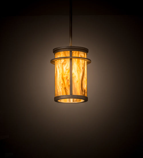 Meyda Lighting Theron 8" Antique Silver Pendant Light With Travertine Idalight Shade Glass