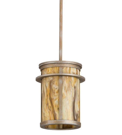 Meyda Lighting Theron 8" Antique Silver Pendant Light With Travertine Idalight Shade Glass
