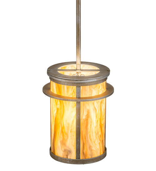 Meyda Lighting Theron 8" Antique Silver Pendant Light With Travertine Idalight Shade Glass