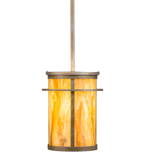 Meyda Lighting Theron 8" Antique Silver Pendant Light With Travertine Idalight Shade Glass
