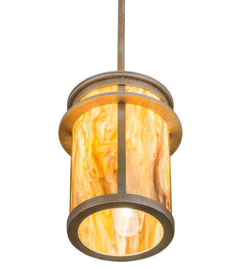Meyda Lighting Theron 8" Antique Silver Pendant Light With Travertine Idalight Shade Glass