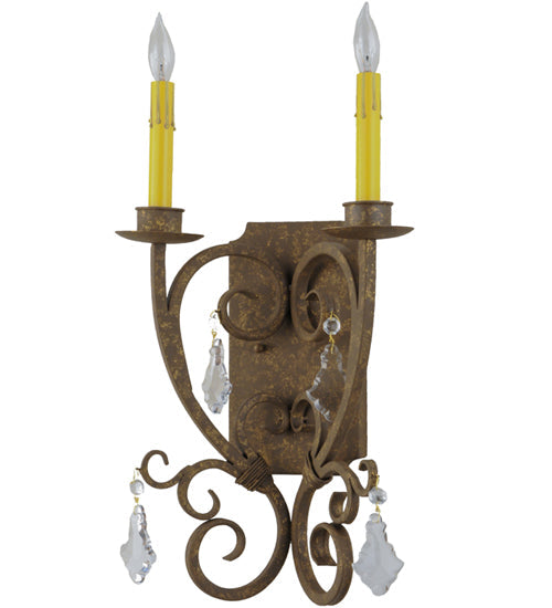 Meyda Lighting Thierry 12" 2-Light Pompeii Gold Wall Sconce With Amber Faux Candlelight