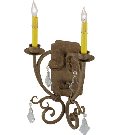 Meyda Lighting Thierry 12" 2-Light Pompeii Gold Wall Sconce With Amber Faux Candlelight