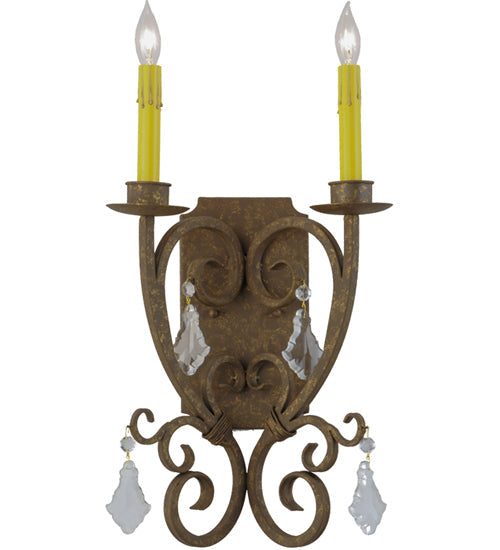 Meyda Lighting Thierry 12" 2-Light Pompeii Gold Wall Sconce With Amber Faux Candlelight