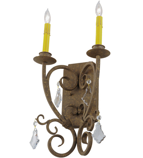 Meyda Lighting Thierry 12" 2-Light Pompeii Gold Wall Sconce With Amber Faux Candlelight