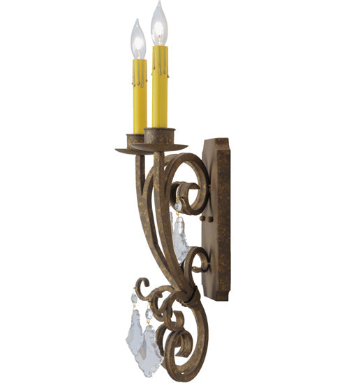 Meyda Lighting Thierry 12" 2-Light Pompeii Gold Wall Sconce With Amber Faux Candlelight