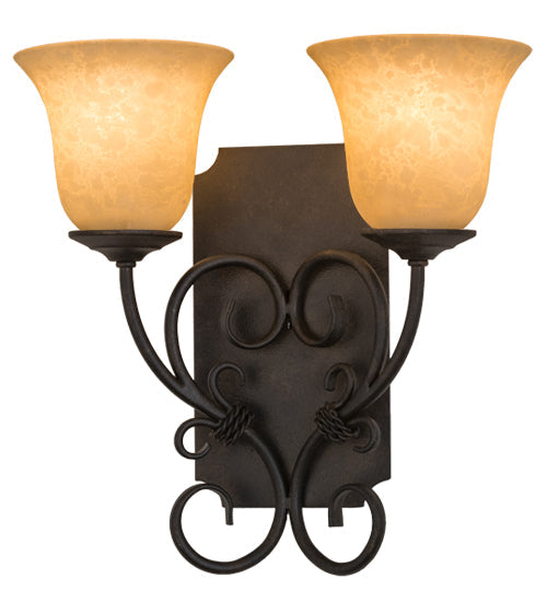Meyda Lighting Thierry 14" 2-Light Chestnut Wall Sconce With Beige Scavo Art Shade Glass