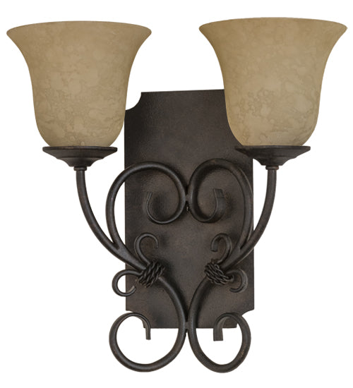 Meyda Lighting Thierry 14" 2-Light Chestnut Wall Sconce With Beige Scavo Art Shade Glass