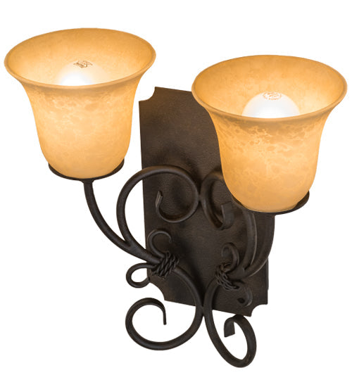 Meyda Lighting Thierry 14" 2-Light Chestnut Wall Sconce With Beige Scavo Art Shade Glass