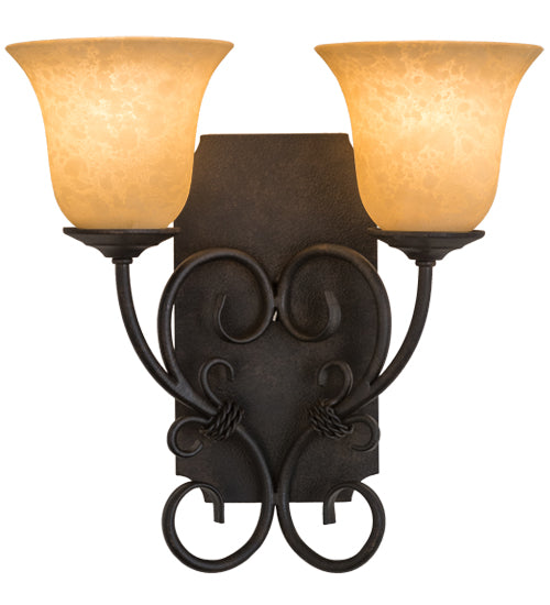Meyda Lighting Thierry 14" 2-Light Chestnut Wall Sconce With Beige Scavo Art Shade Glass