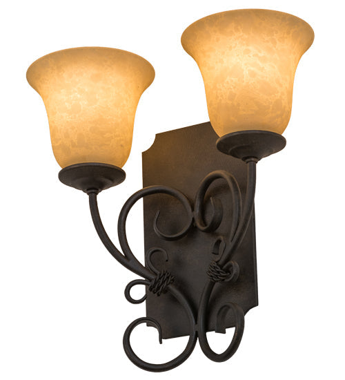 Meyda Lighting Thierry 14" 2-Light Chestnut Wall Sconce With Beige Scavo Art Shade Glass