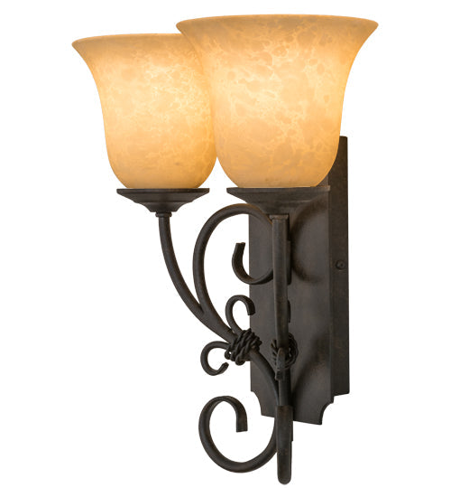 Meyda Lighting Thierry 14" 2-Light Chestnut Wall Sconce With Beige Scavo Art Shade Glass