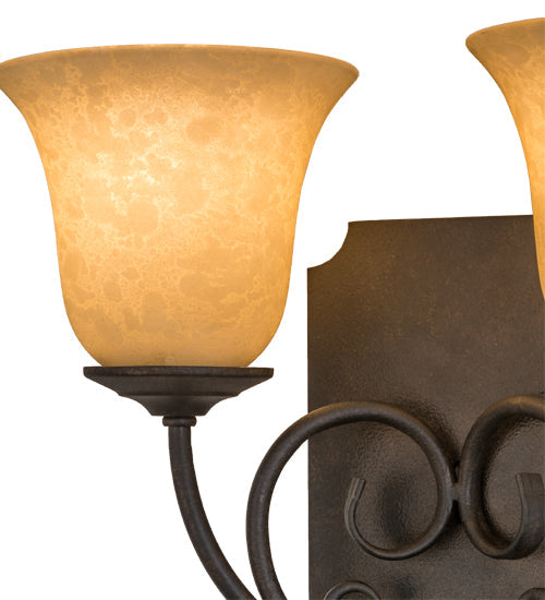 Meyda Lighting Thierry 14" 2-Light Chestnut Wall Sconce With Beige Scavo Art Shade Glass