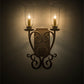 Meyda Lighting Thierry 14" 2-Light Rustic Iron Wall Sconce With Clear Hurricane Shade Glass