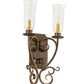 Meyda Lighting Thierry 14" 2-Light Rustic Iron Wall Sconce With Clear Hurricane Shade Glass