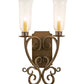 Meyda Lighting Thierry 14" 2-Light Rustic Iron Wall Sconce With Clear Hurricane Shade Glass