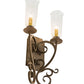 Meyda Lighting Thierry 14" 2-Light Rustic Iron Wall Sconce With Clear Hurricane Shade Glass