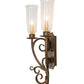 Meyda Lighting Thierry 14" 2-Light Rustic Iron Wall Sconce With Clear Hurricane Shade Glass
